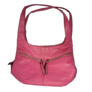Pink Leather Shoulder Bag.